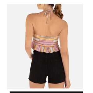 NWT Hurley Medium Sunset Striped Copped Halter Top.